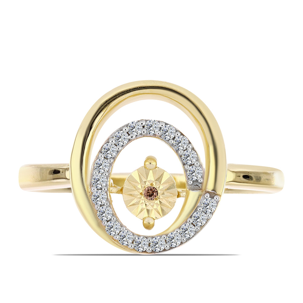 Pozlátený Strieborný Prsteň s Koňakovým Diamantom a Bielym Topásom 1 