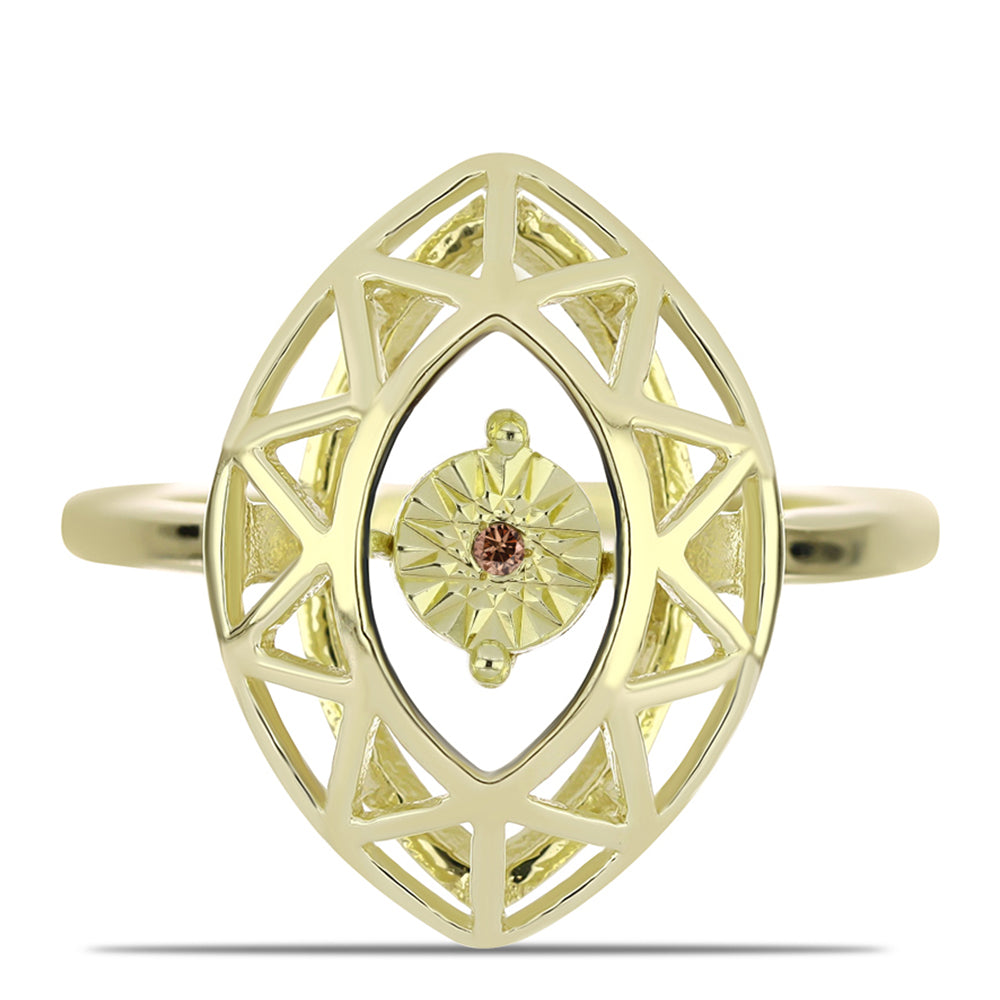 Pozlátený Strieborný Prsteň s Koňakovým Diamantom 1 