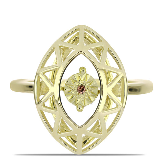 Pozlátený Strieborný Prsteň s Koňakovým Diamantom