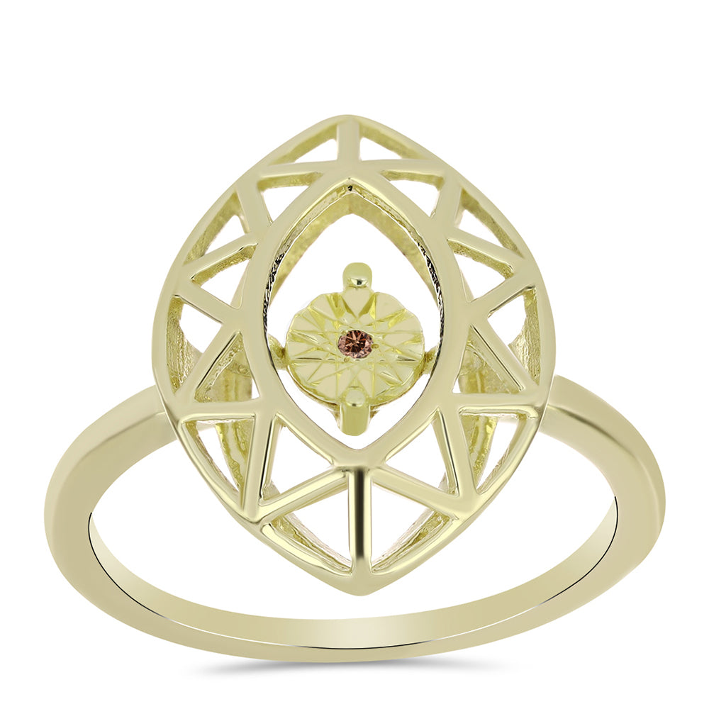 Pozlátený Strieborný Prsteň s Koňakovým Diamantom