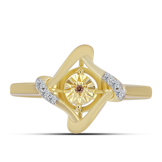 Pozlátený Strieborný Prsteň s Koňakovým Diamantom a Bielym Topásom