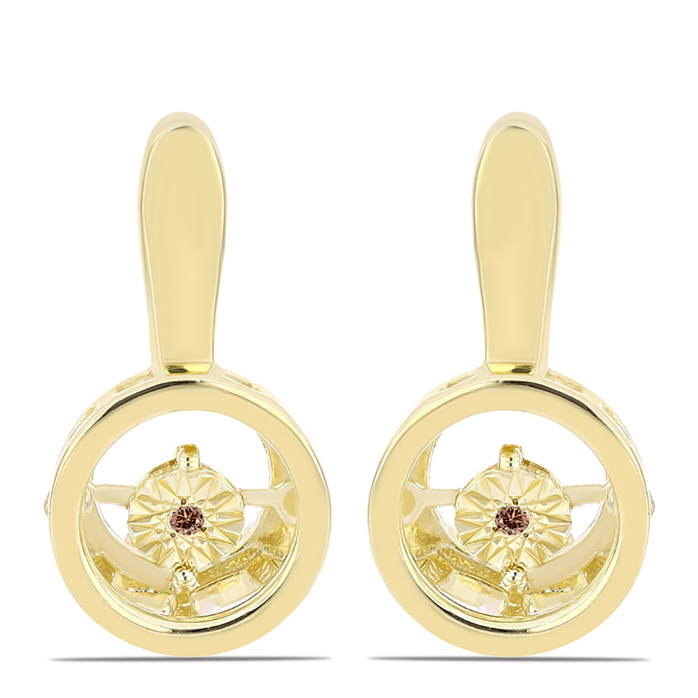 Pozlátené Strieborné Náušnice s Koňakovým Diamantom 1 