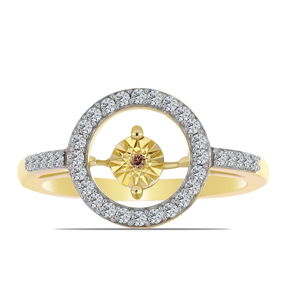 Pozlátený Strieborný Prsteň s Koňakovým Diamantom a Bielym Topásom