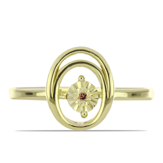 Pozlátený Strieborný Prsteň s Koňakovým Diamantom