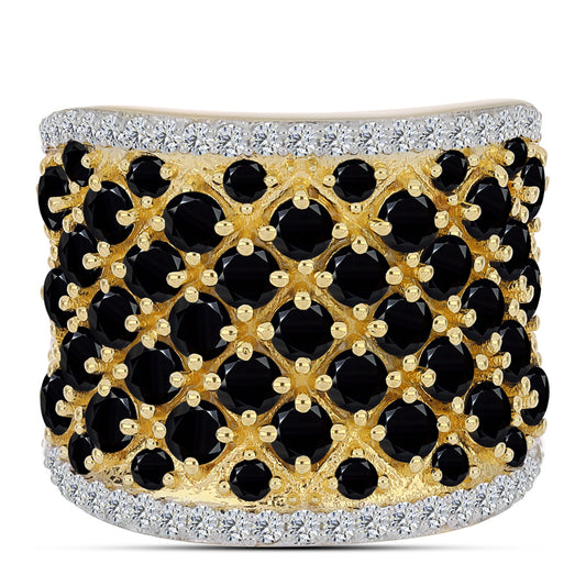 Pozlátený Strieborný Prsteň s Čiernym Ónyxom