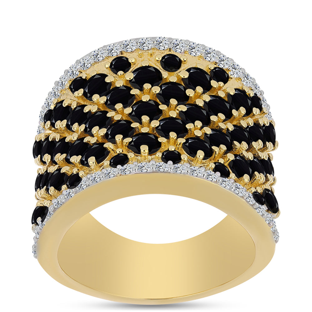 Pozlátený Strieborný Prsteň s Čiernym Ónyxom 3 