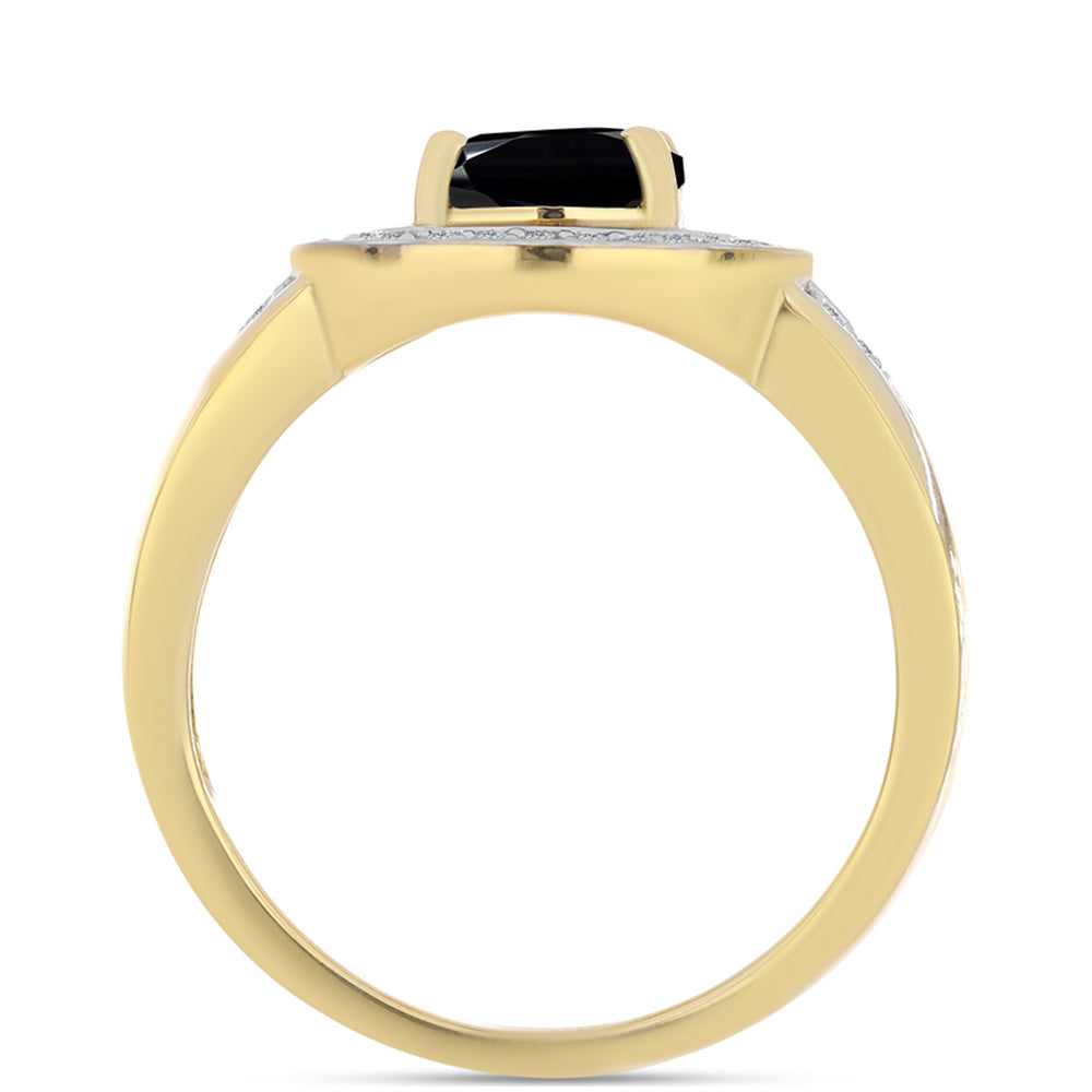 Pozlátený Strieborný Prsteň s Čiernym Ónyxom a Bielym Topásom