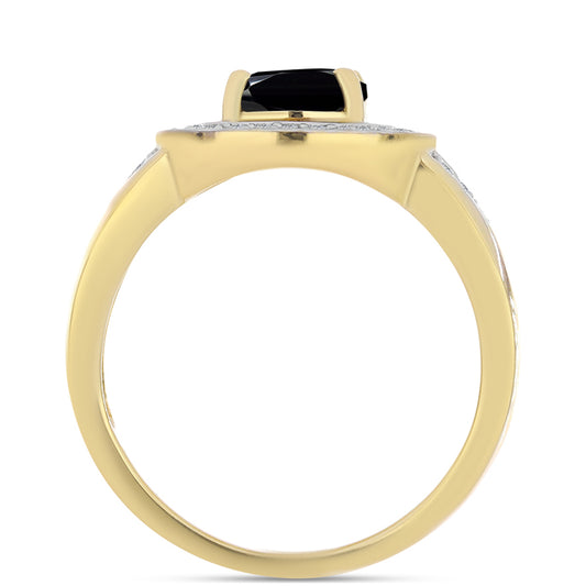 Pozlátený Strieborný Prsteň s Čiernym Ónyxom a Bielym Topásom