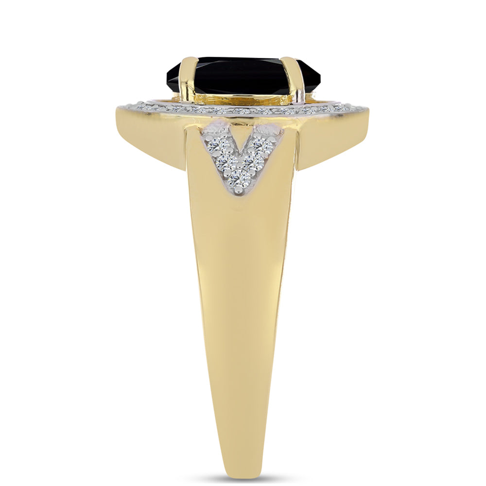 Pozlátený Strieborný Prsteň s Čiernym Ónyxom a Bielym Topásom 3 