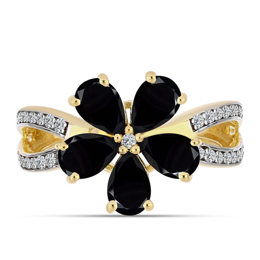 Pozlátený Strieborný Prsteň s Čiernym Ónyxom a Bielym Topásom