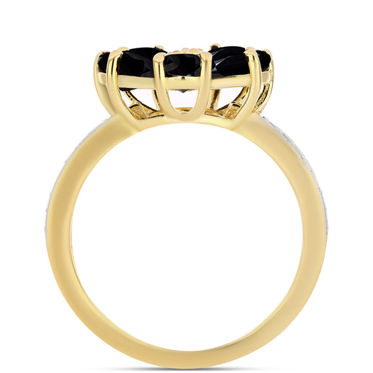 Pozlátený Strieborný Prsteň s Čiernym Ónyxom a Bielym Topásom