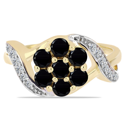 Pozlátený Strieborný Prsteň s Čiernym Ónyxom a Bielym Topásom