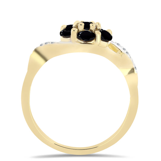 Pozlátený Strieborný Prsteň s Čiernym Ónyxom a Bielym Topásom