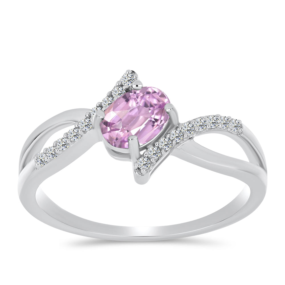 Strieborný Prsteň s Kunzitom z Pala a Bielym Topásom 3 