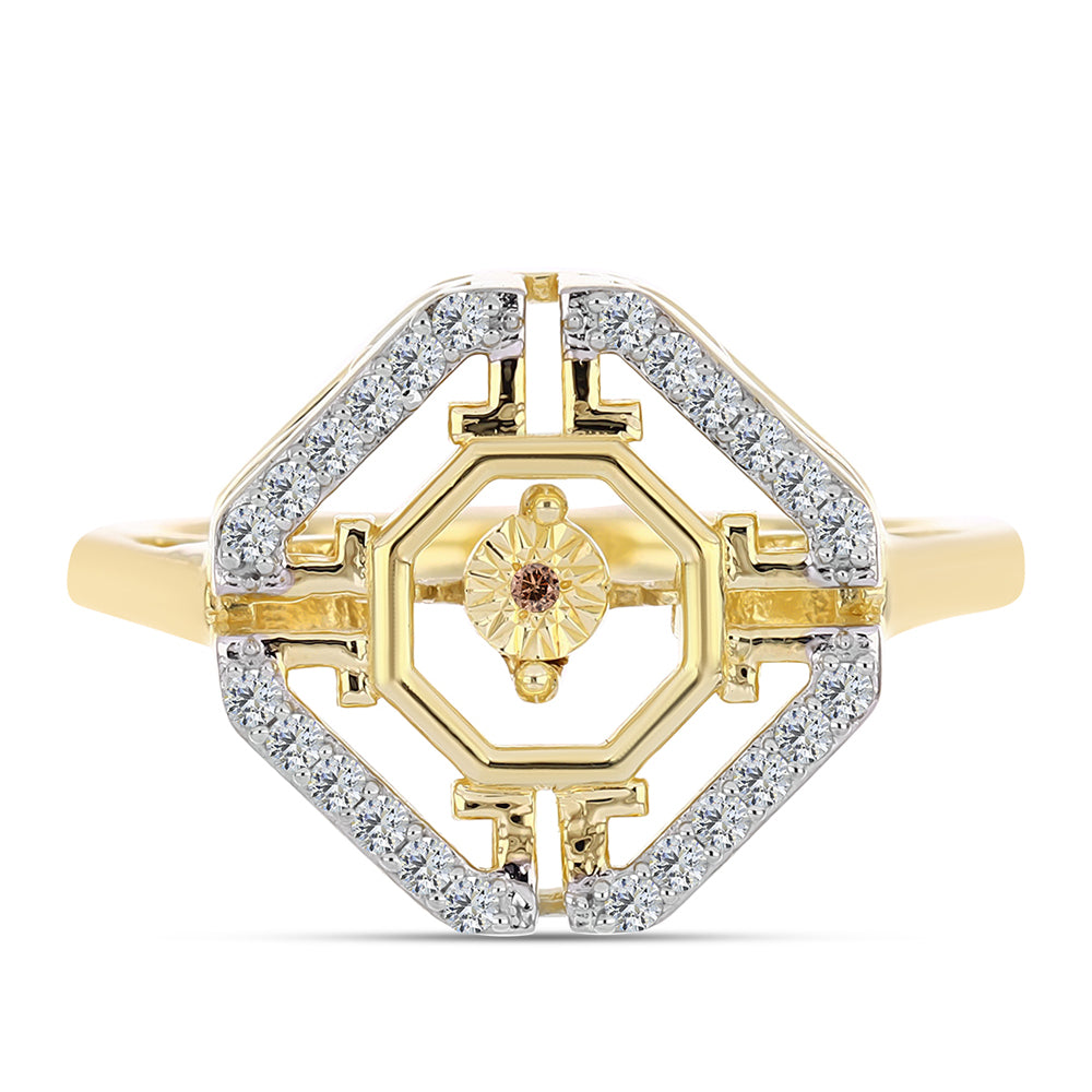 Pozlátený Strieborný Prsteň s Koňakovým Diamantom a Bielym Topásom 1 