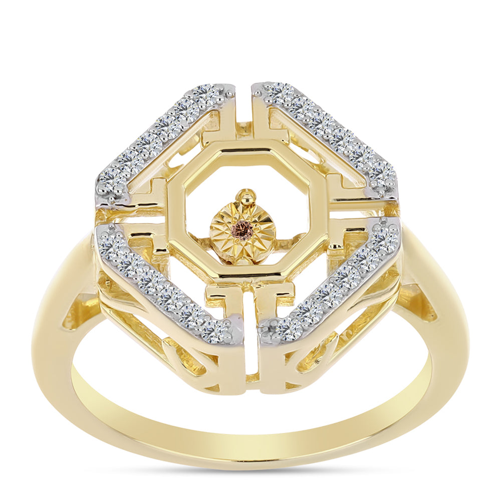 Pozlátený Strieborný Prsteň s Koňakovým Diamantom a Bielym Topásom