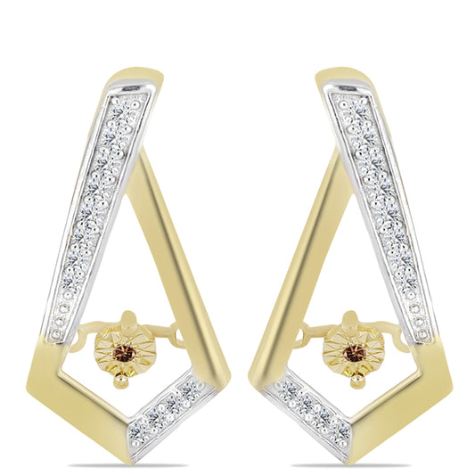 Pozlátené Strieborné Náušnice s Koňakovým Diamantom a Bielym Topásom