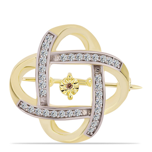 Pozlátený Strieborný Brošňa s Koňakovým Diamantom a Bielym Topásom