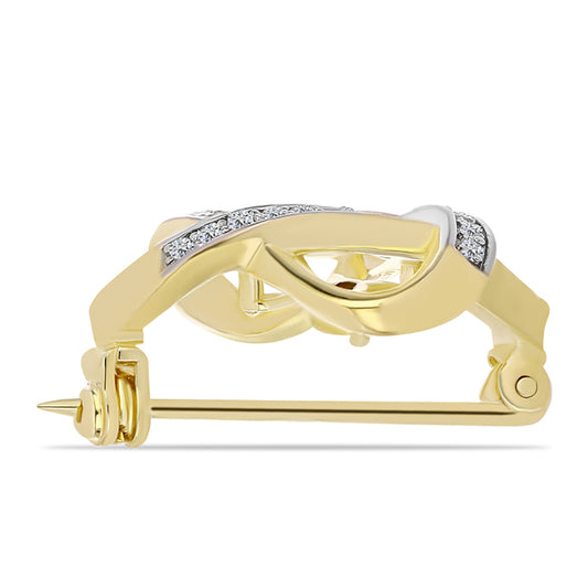 Pozlátený Strieborný Brošňa s Koňakovým Diamantom a Bielym Topásom