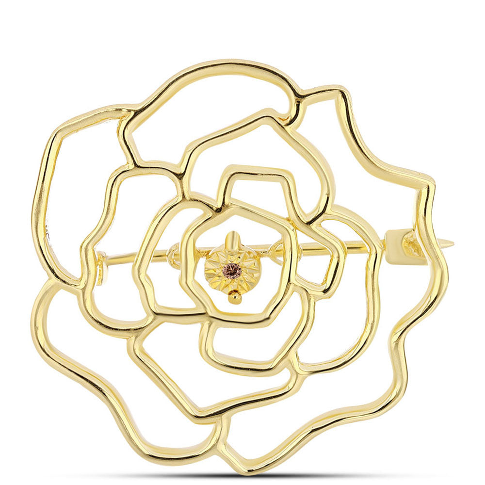 Pozlátený Strieborný Brošňa s Koňakovým Diamantom