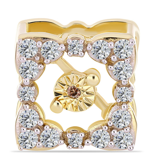 Pozlátený Strieborný Brošňa s Koňakovým Diamantom a Bielym Topásom