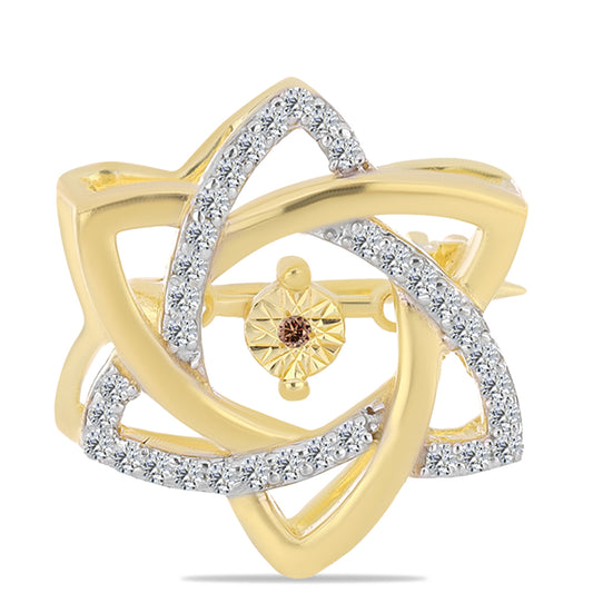 Pozlátený Strieborný Brošňa s Koňakovým Diamantom a Bielym Topásom