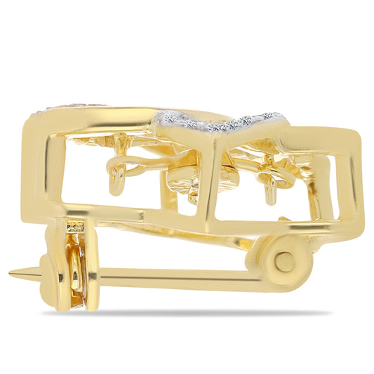 Pozlátený Strieborný Brošňa s Koňakovým Diamantom a Bielym Topásom