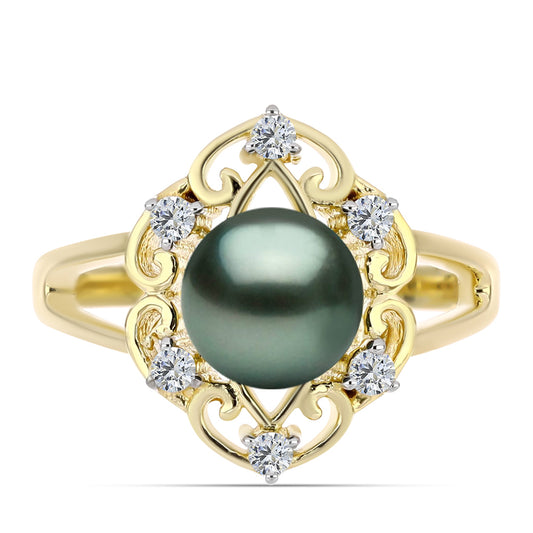 Pozlátený Strieborný Prsteň s so Sladkovodnou perlou v podobe Tahitskej zelenej ilúzie a Bielym Topásom