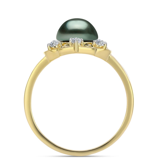 Pozlátený Strieborný Prsteň s so Sladkovodnou perlou v podobe Tahitskej zelenej ilúzie a Bielym Topásom