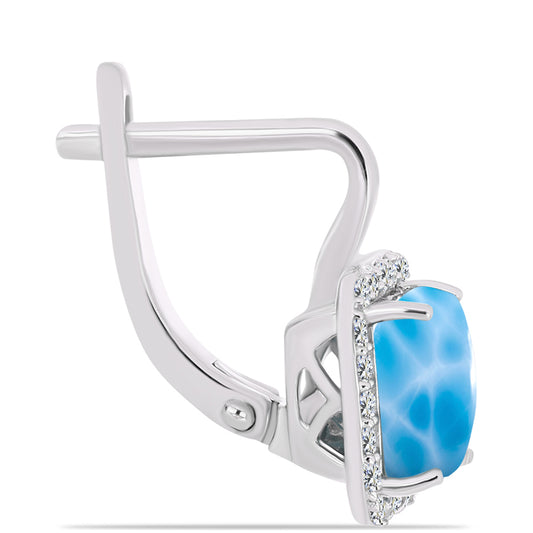 Strieborné Náušnice s Barahonským Larimarom a Bielym Topásom