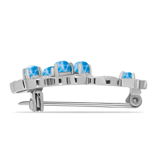 Strieborný Brošňa s Barahonským Larimarom a Bielym Topásom