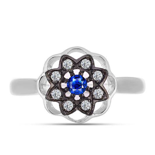 Strieborný Prsteň s Austrálskym Modrým Zafírom a Bielym Topásom