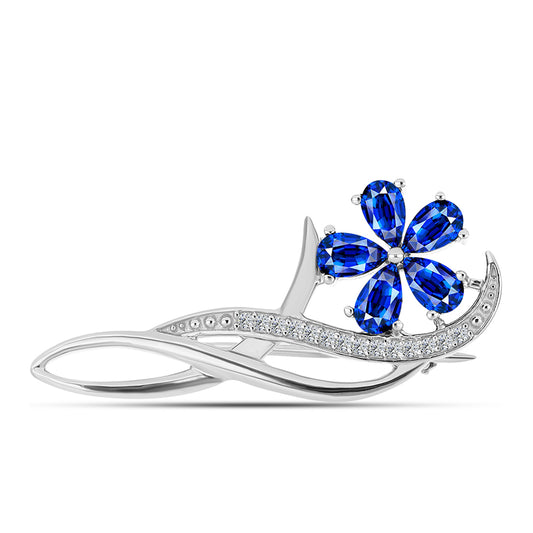 Strieborný Brošňa s Austrálskym Modrým Zafírom a Bielym Topásom