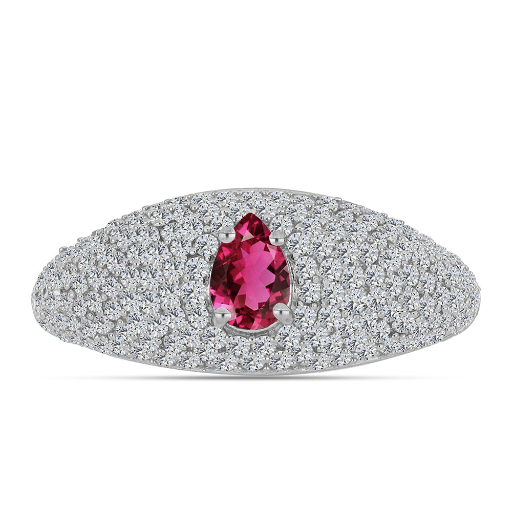 Strieborný Prsteň s Rubellitom z Cruzeira a Bielym Topásom