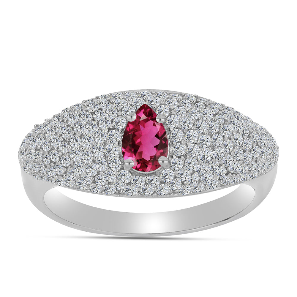Strieborný Prsteň s Rubellitom z Cruzeira a Bielym Topásom 3 