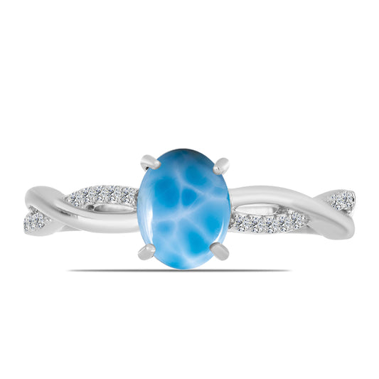 Strieborný Prsteň s Barahonským Larimarom a Bielym Topásom