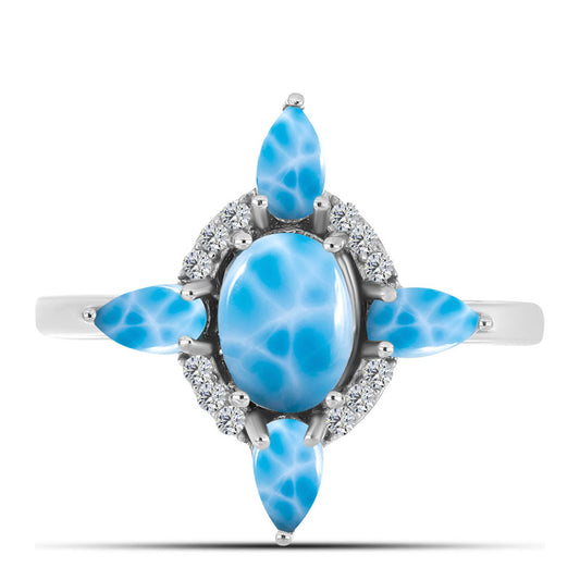 Strieborný Prsteň s Barahonským Larimarom a Bielym Topásom