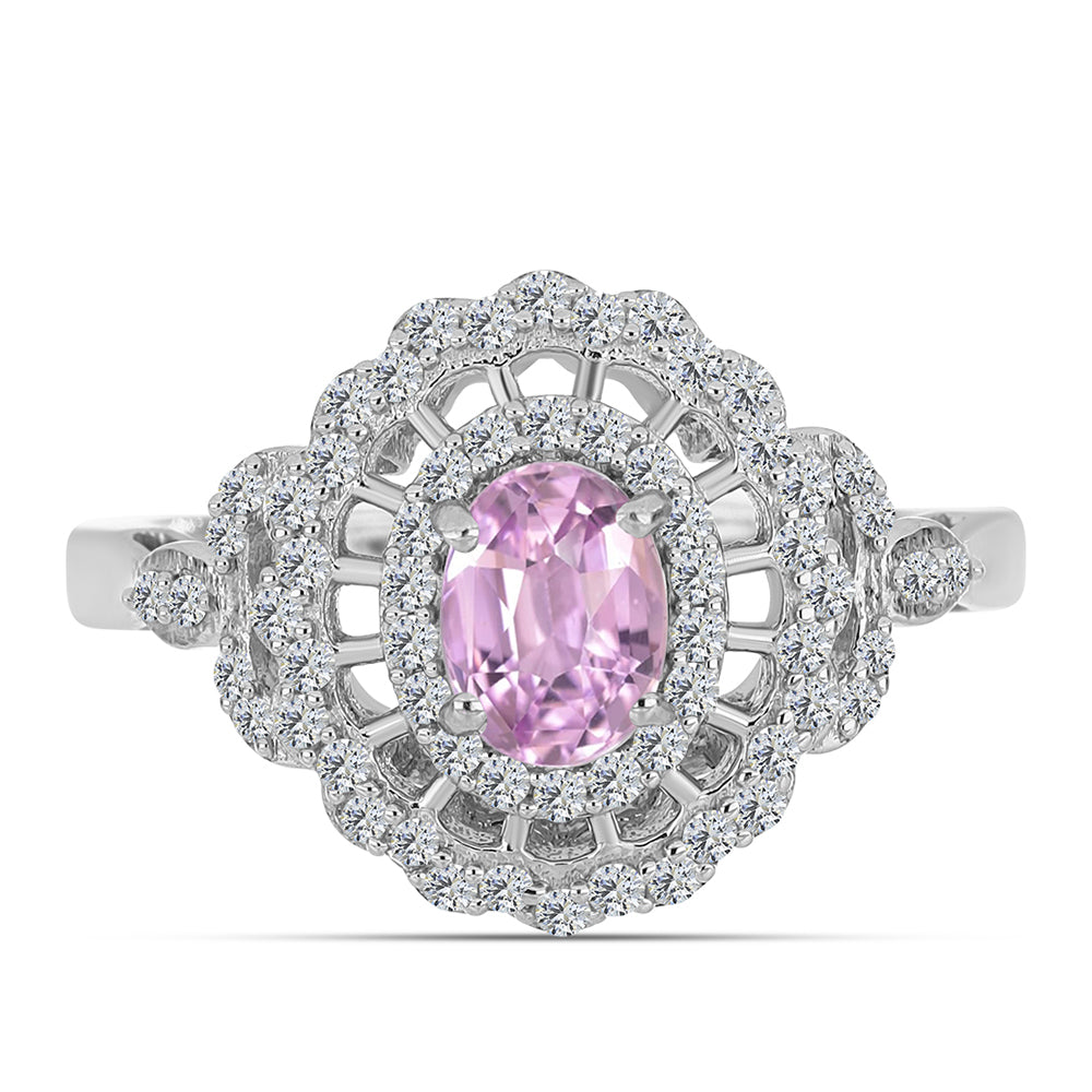 Strieborný Prsteň s Kunzitom z Pala a Bielym Topásom 1 