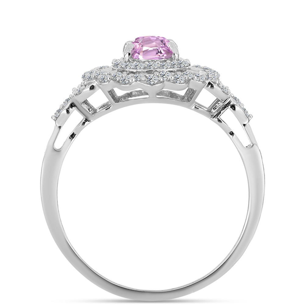 Strieborný Prsteň s Kunzitom z Pala a Bielym Topásom 2 