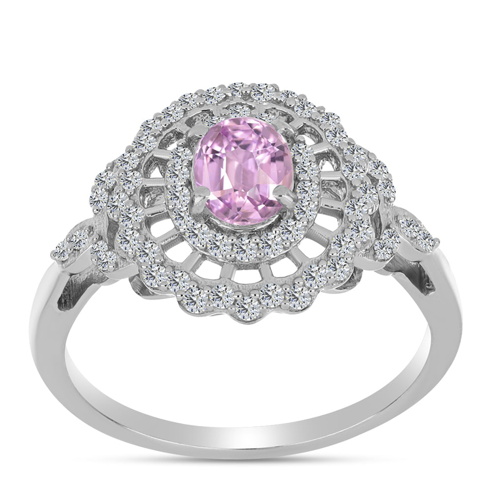 Strieborný Prsteň s Kunzitom z Pala a Bielym Topásom 3 