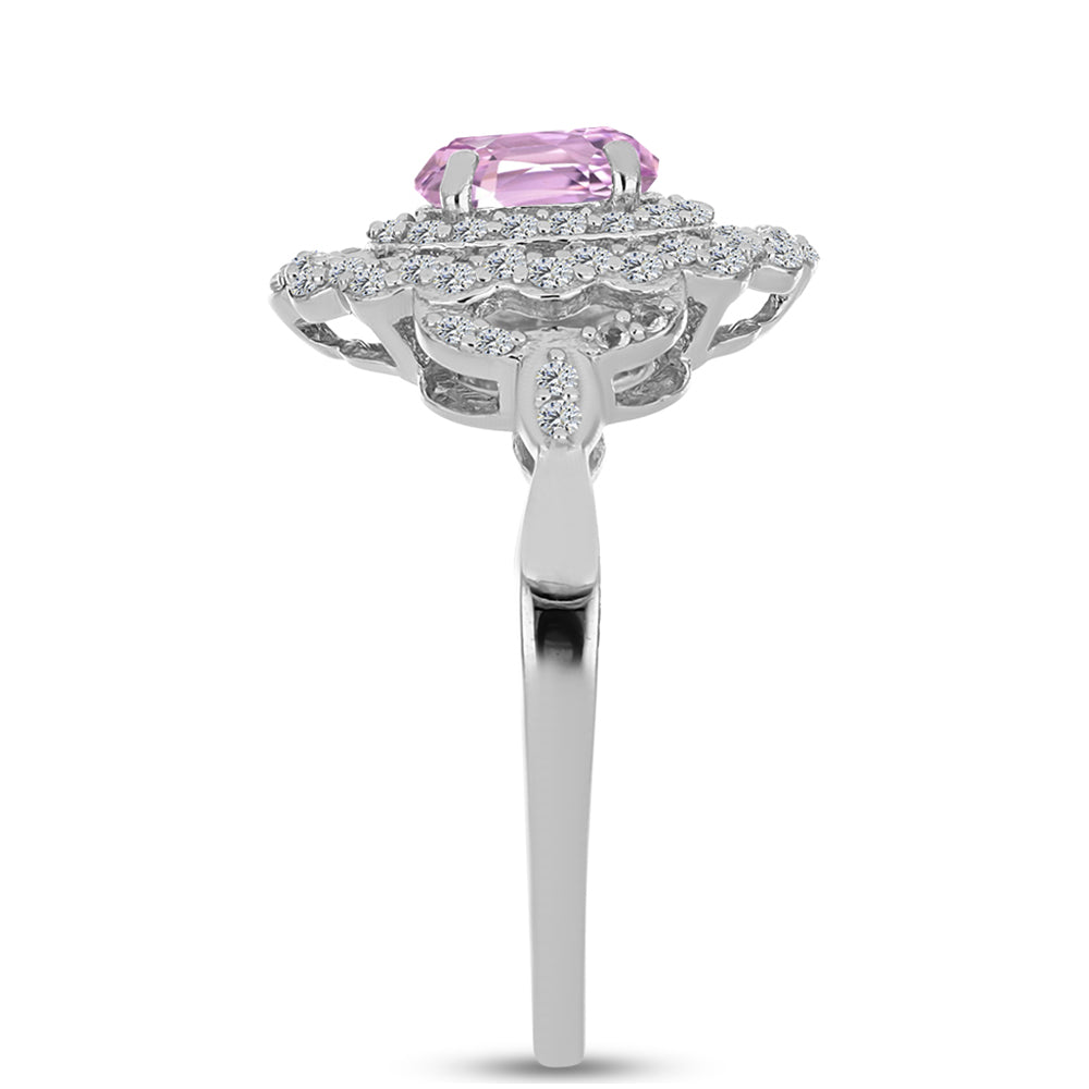 Strieborný Prsteň s Kunzitom z Pala a Bielym Topásom