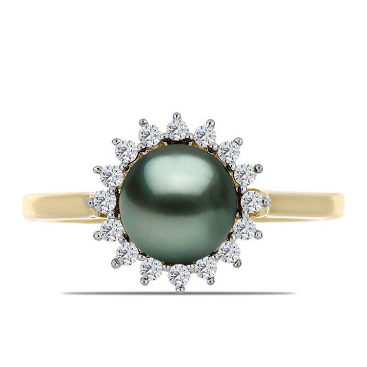 Pozlátený Strieborný Prsteň s so Sladkovodnou perlou v podobe Tahitskej zelenej ilúzie a Bielym Topásom