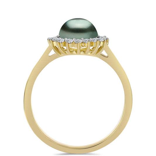 Pozlátený Strieborný Prsteň s so Sladkovodnou perlou v podobe Tahitskej zelenej ilúzie a Bielym Topásom
