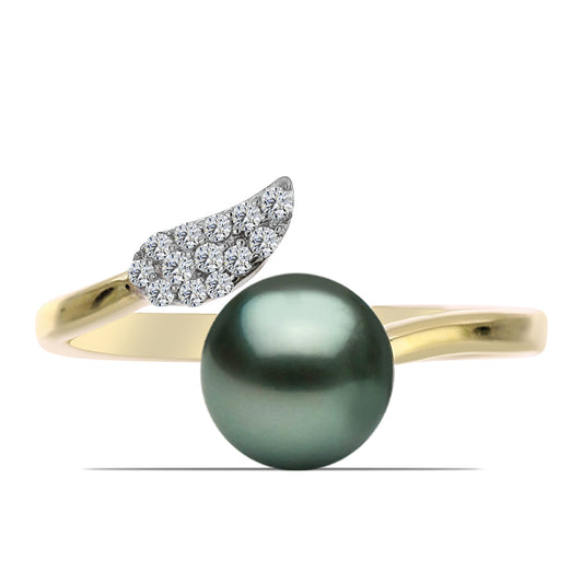 Pozlátený Strieborný Prsteň s so Sladkovodnou perlou v podobe Tahitskej zelenej ilúzie a Bielym Topásom