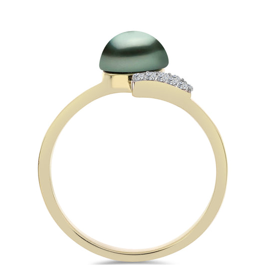 Pozlátený Strieborný Prsteň s so Sladkovodnou perlou v podobe Tahitskej zelenej ilúzie a Bielym Topásom