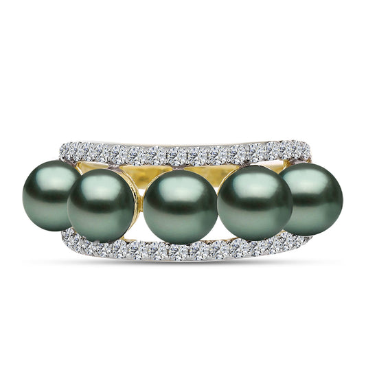 Pozlátený Strieborný Prsteň s so Sladkovodnou perlou v podobe Tahitskej zelenej ilúzie a Bielym Topásom