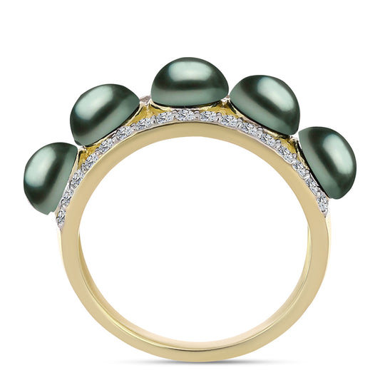 Pozlátený Strieborný Prsteň s so Sladkovodnou perlou v podobe Tahitskej zelenej ilúzie a Bielym Topásom