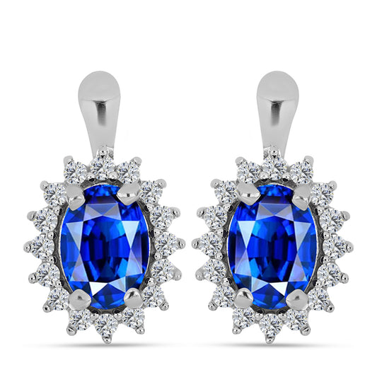 Strieborné Náušnice s Austrálskym Modrým Zafírom a Bielym Topásom