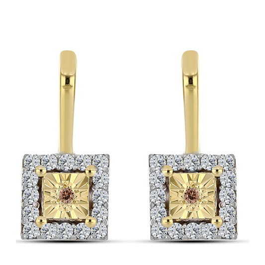 Pozlátené Strieborné Náušnice s Koňakovým Diamantom a Bielym Topásom