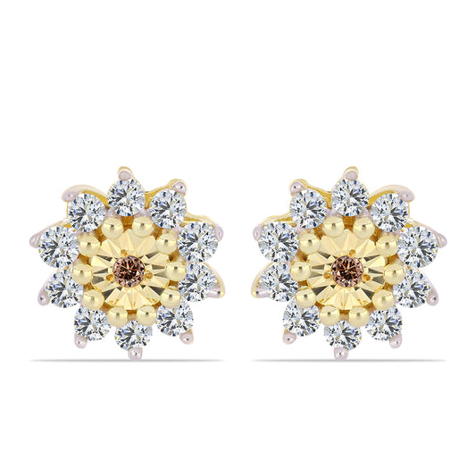 Pozlátené Strieborné Náušnice s Koňakovým Diamantom a Bielym Topásom